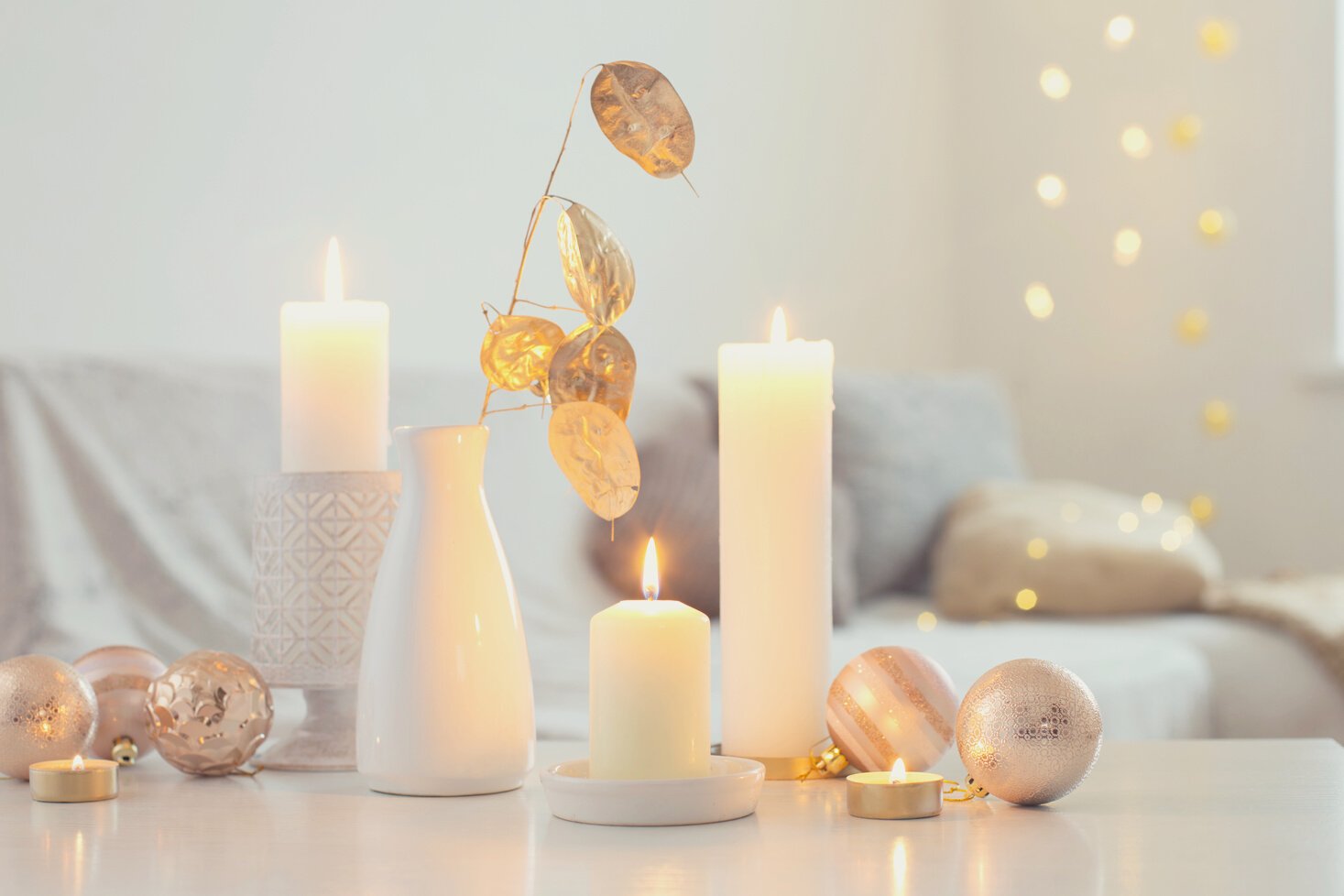 Christmas decorations with candles at home